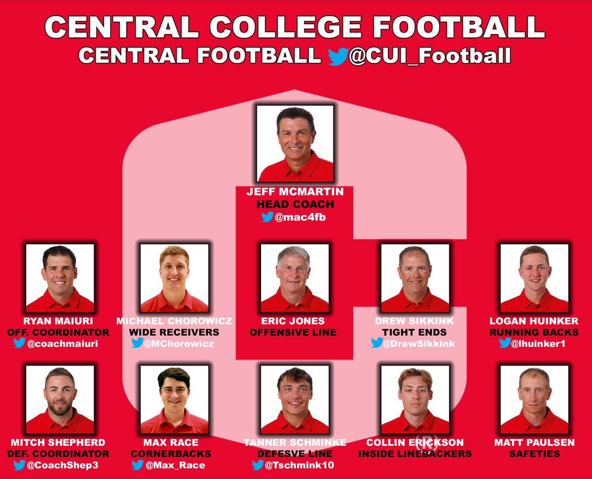 CentralDutchFB's tweet photo. Meet our 2023 Coaching Staff! Give them a follow! #GoDutch

HC: @mac4fb 
OC: @coachmaiuri 
DC: @CoachShep3 
WR: @MChorowicz 
TE: @DrewSikkink 
RB: @lhuinker1  
CB/RC: @Max_Race 
DL: @Tschmink10 https://t.co/Um9EDUGNj0