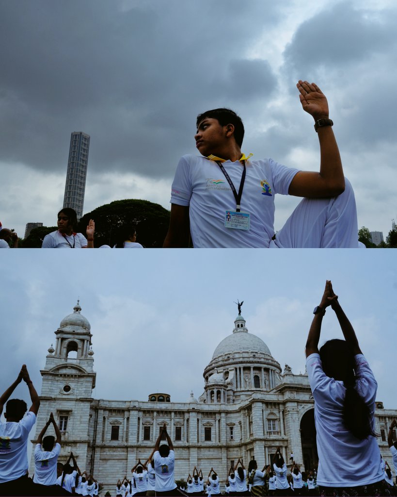 GM GM 🙏🏼 Glimpses of #InternationalDayofYoga2023 celebrations from Kolkata, India. 

Can you spot the similarities? 🧘🏻‍♀️