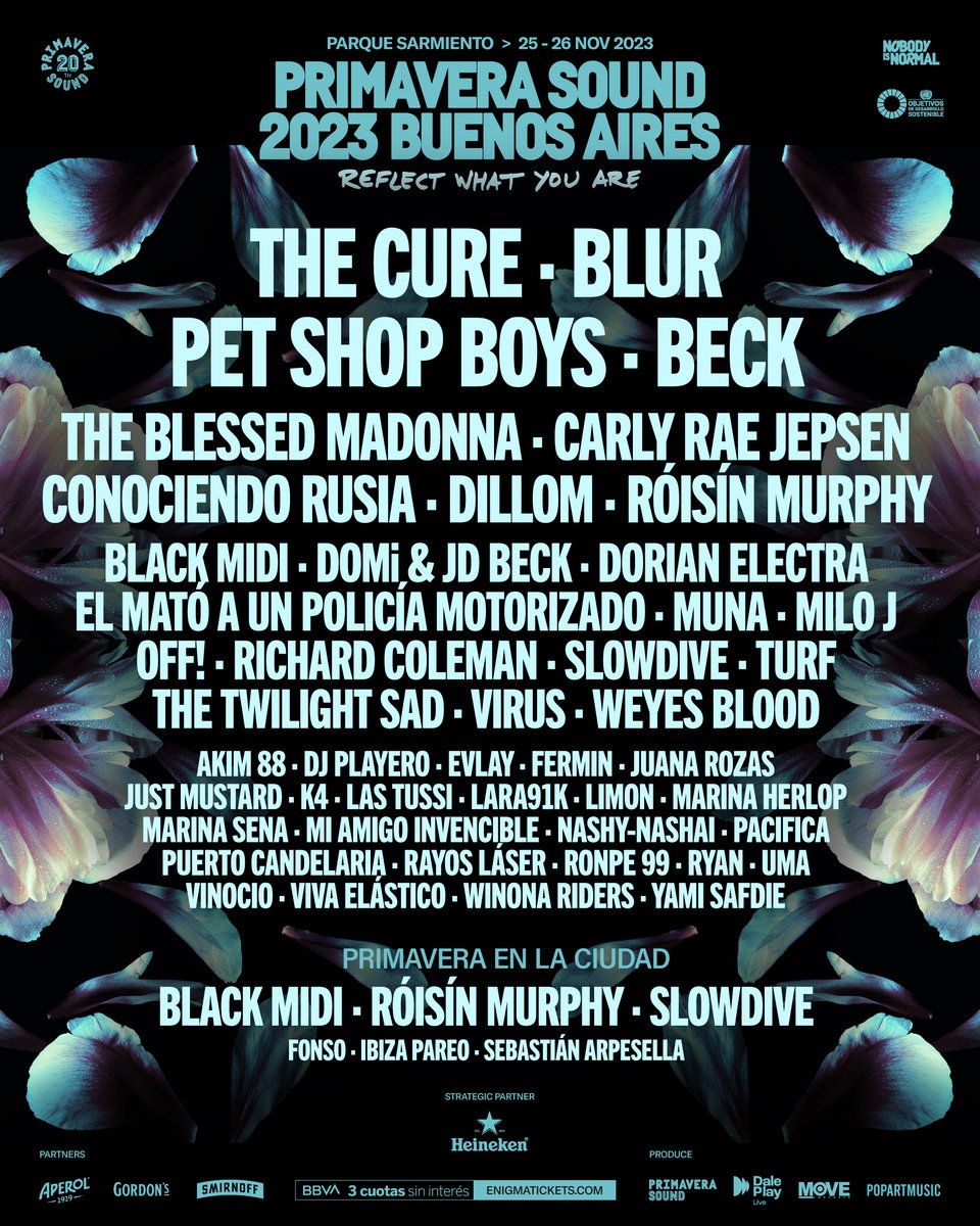 🌺 PRIMAVERA SOUND BUENOS AIRES confirmó el lineup para su edición 2023 🇦🇷

💐 THE CURE, BLUR, PET SHOP BOYS, BECK, THE BLESSED MADONNA, CARLY RAE JEPSEN, CONOCIENDO RUSIA, DILLOM y muchos más.

🌸 PRIMAVERA EN LA CIUDAD: BLACK MIDI, RÓISÍN MURPHY, SLOWDIVE, entre otros.

🗓️ 25 y