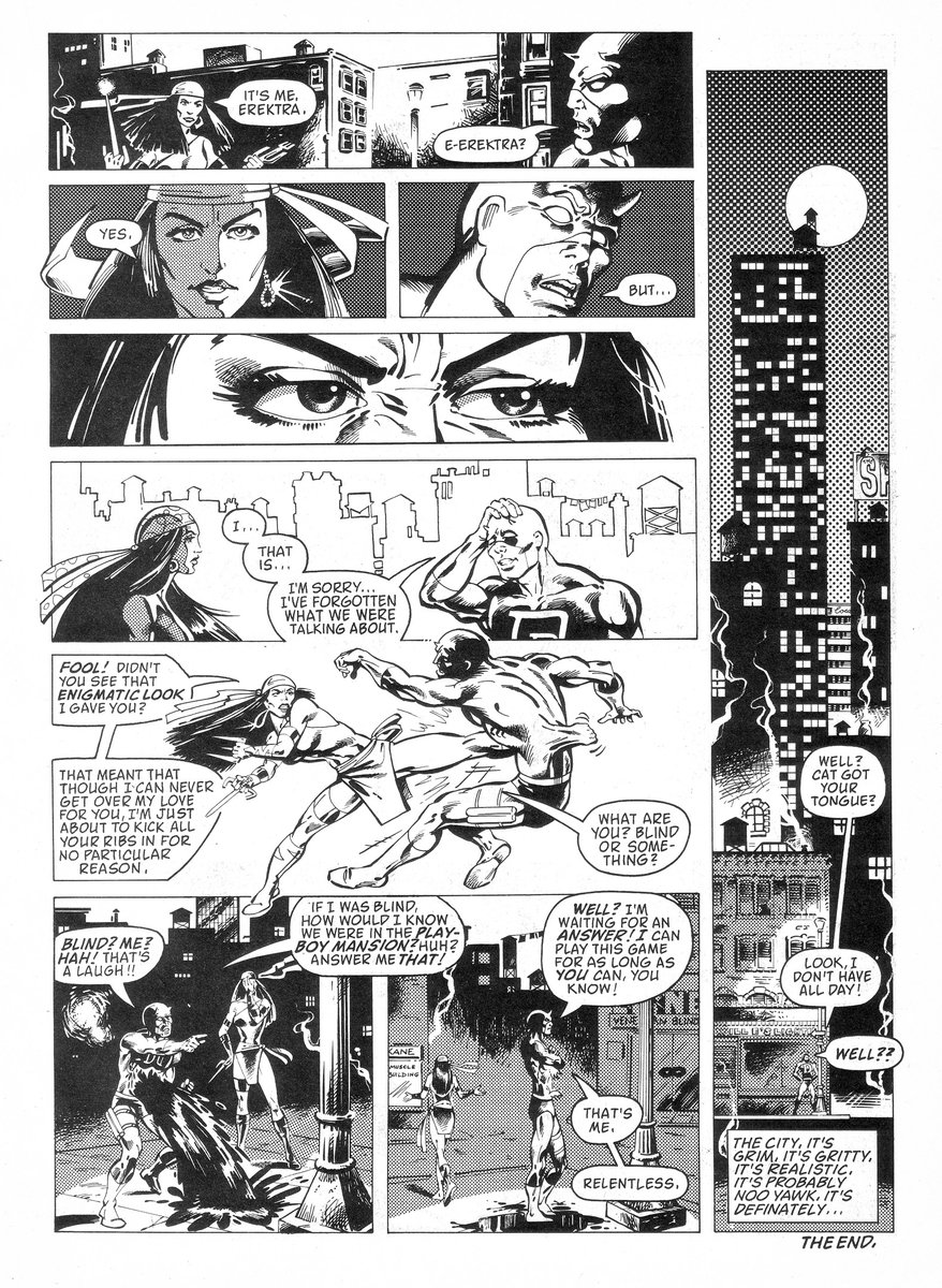 So 40 years ago this month my first strip saw print, written by Alan Moore, inks by Mark Farmer! I think riffing on Frank Miller's work (and Mark's note perfect Klaus impression) got me over the line here.