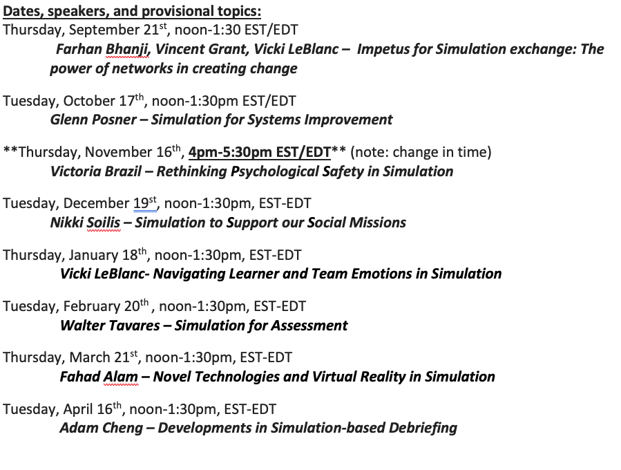 Happy to share that we're launching the Canadian Simulation Exchange, a virtual space for sim enthusiasts to hear about latest advances, learn from experts, & network w colleagues. Come join us...and help spread the word. Details - incl how to sign up - below. @feedback_is_key