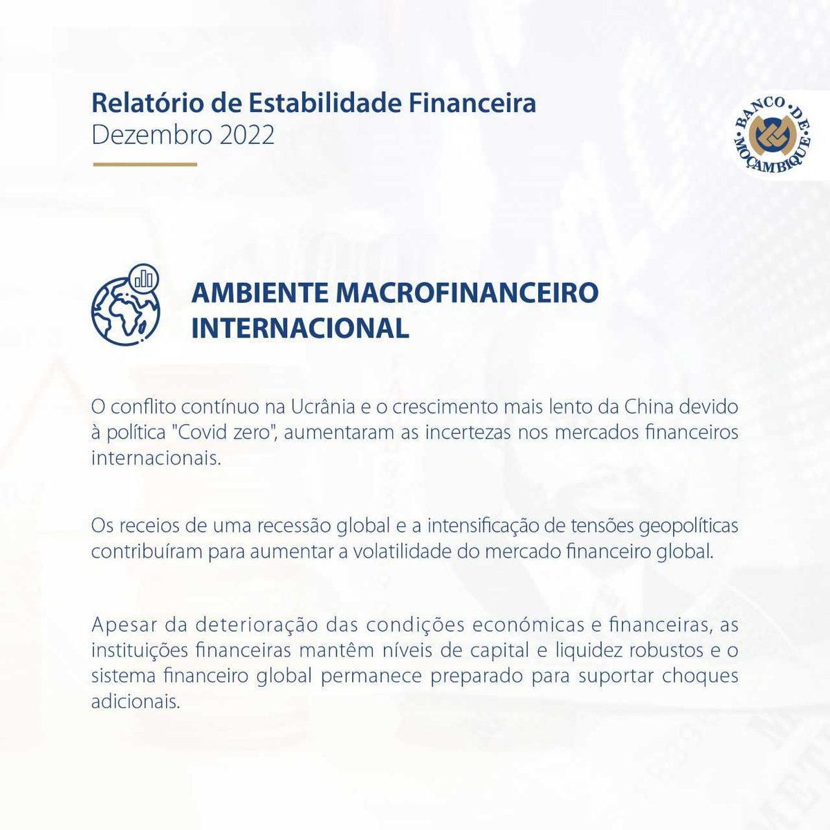 bancomoc's tweet photo. Aumentam incertezas no ambiente macrofinanceiro internacional. Para mais informação, leia o Relatório de Estabilidade Financeira disponível em https://t.co/duZdomRctA
#BancodeMoçambique #bancocentral #estabilidadefinanceira #riscos #economia #Partilhe https://t.co/XuODgxfIkv