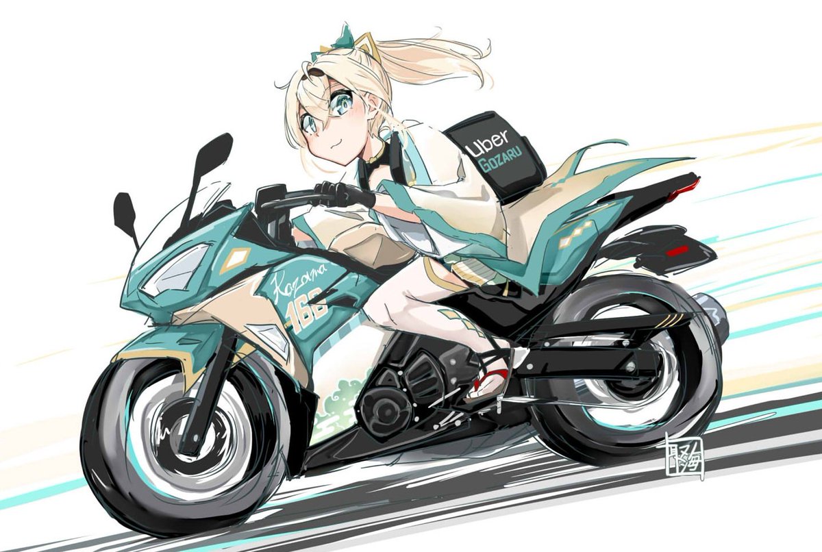 kazama iroha 1girl ground vehicle blonde hair motor vehicle solo ponytail gloves  illustration images