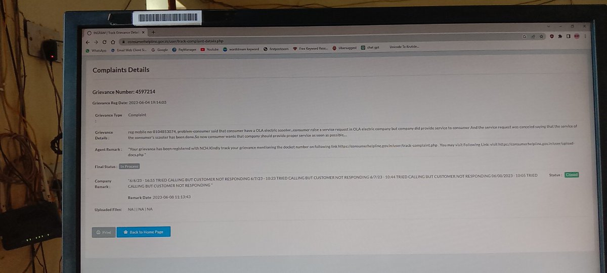 premsaini1001's tweet photo. @OlaElectric  reg mob. No 8104853074, company did not provide service to scooter and the service request cancelled saying that scooter service has been done. उपभोक्ता कोर्ट में शिकायत करने पर 4 बार आपको कॉल किया लेकिन आपने कॉल नही उठाया और शिकायत बंद कर दी https://t.co/ieNe4HqTHm