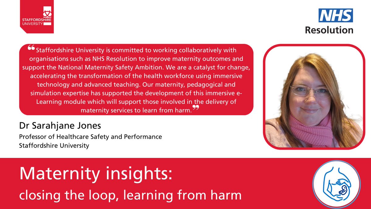 Our free eLearning module, ‘Maternity insights: closing the loop, learning from harm’, is an innovative tool developed in collaboration with <a href="/NHSEngland/">NHS England</a> and our academic partners at @StaffsUni and <a href="/LSBU/">London South Bank University - LSBU</a>.

Access NHS Learning Hub➡️ bit.ly/3qxlOcs

#EarlyNotification