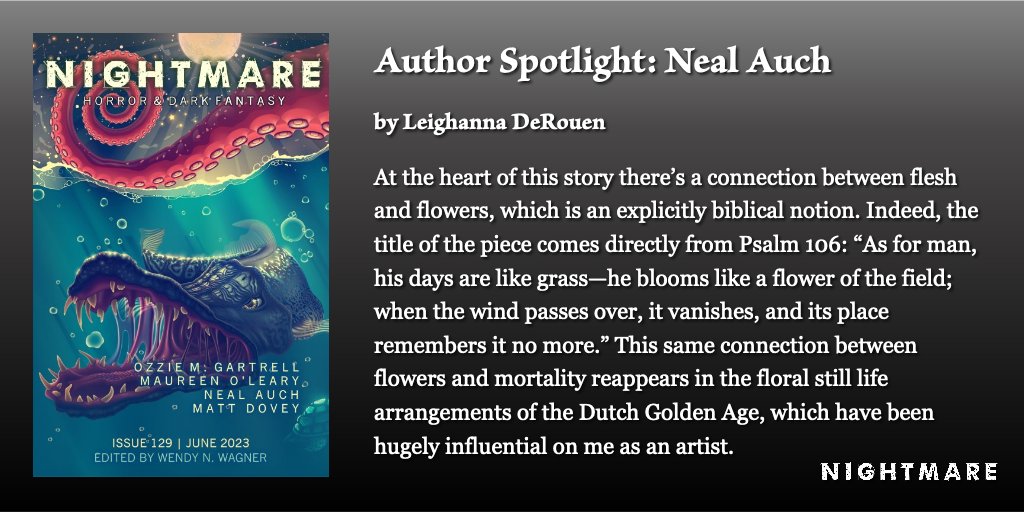 NIGHTMARE Author Spotlight: Neal Auch (@AuchNeal) by Leighanna DeRouen (@fleurdleigh). nightmare-magazine.com/nonfiction/aut…