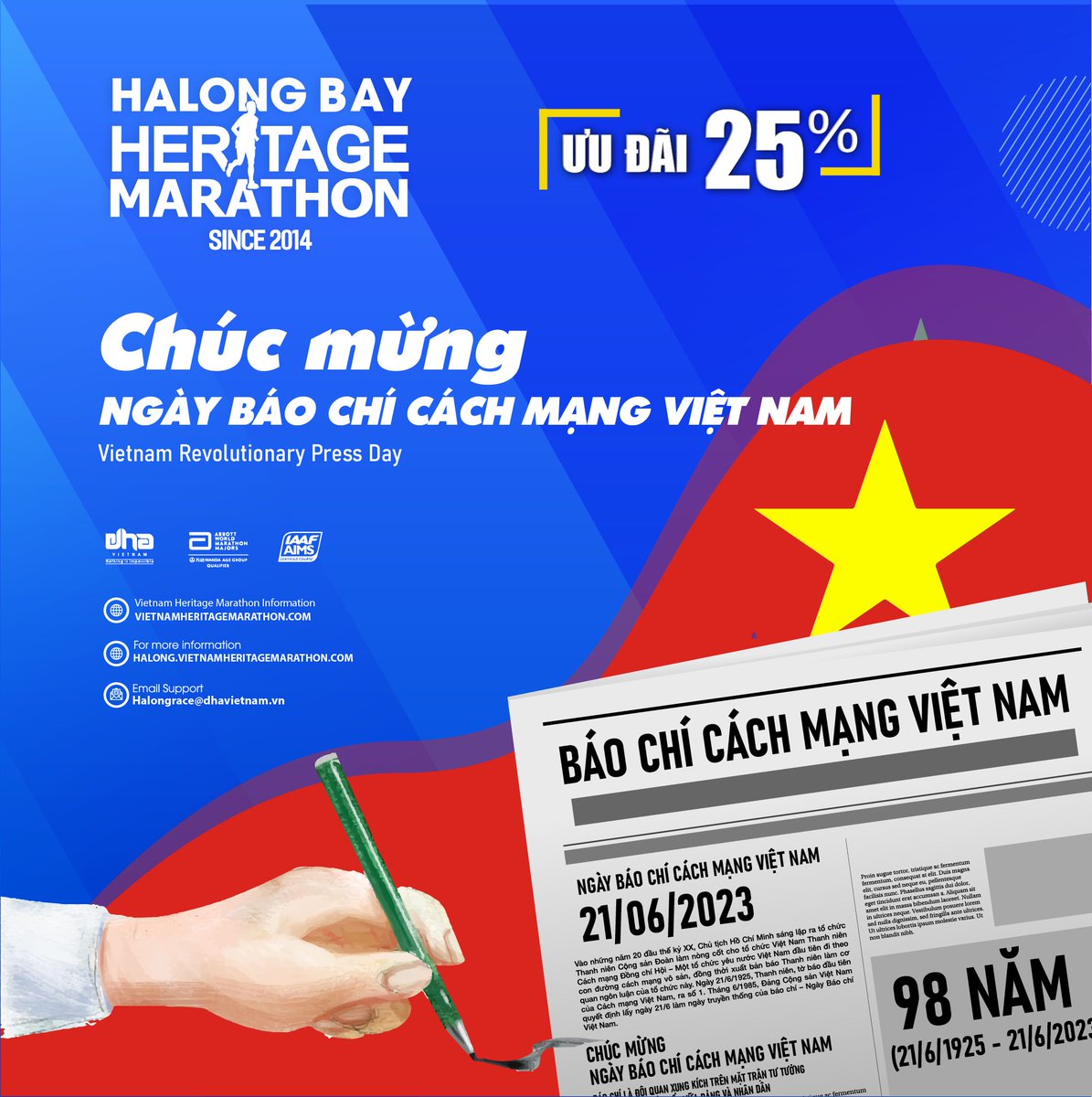 CONGRATULATIONS FROM HALONG BAY HERITAGE MARATHON ON VIETNAM'S REVOLUTIONARY PRESS DAY!
#HalongBayHeritageMarathon #HalongBay #Vietnam #SouthEastAsia #beach #Marathon #HalongMarathon #HalongBayMarathon #HalongBayInternationalHeritageMarathon #HBHM #HLHM #HLM