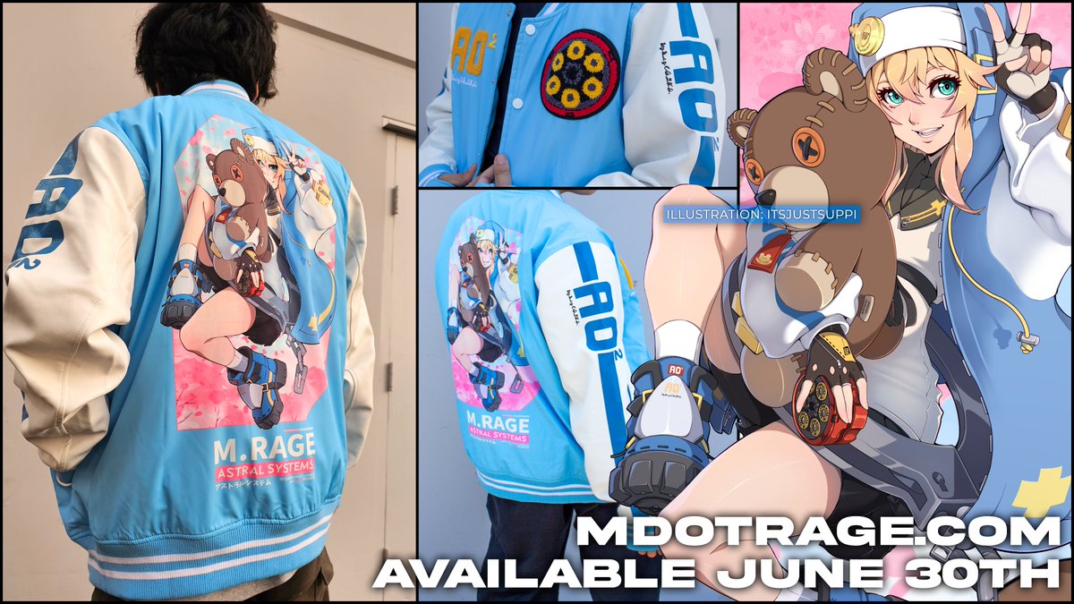 M.RAGE x #GuiltyGearStrive 
OFFICIAL COLLAB <a href="/ArcSystemWorksU/">Arc System Works America</a>

>> FREE-FORM TRICKY SPINNER 🪀
Grab the Bridget [Varsity-style] Bomber Jacket on June 30th (Limited Quantity) or at Anime Expo!

Illustration: <a href="/ItsJustSuppi/">. s ᴜ ᴘ ᴘ ɪ</a>

Grab it on June 30th at MDOTRAGE.COM
[NOTICE: