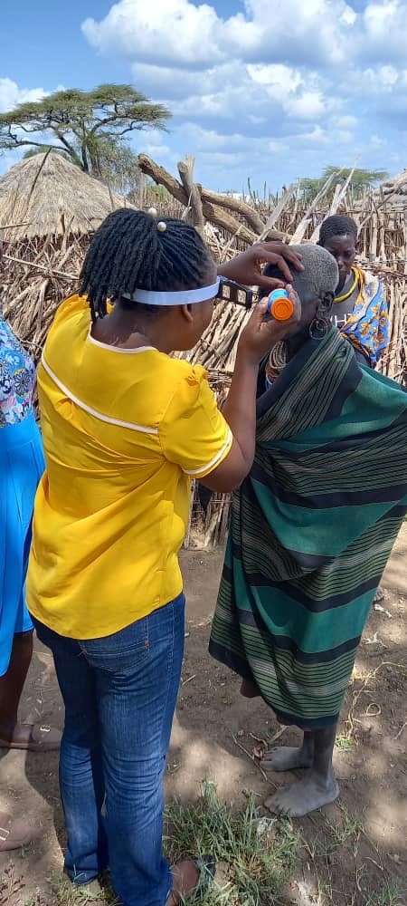 Damaclin, an ophthalmic clinical officer working in Amudat doing her best to reach to patients with trachoma. Her dedication is unmatched. #leavingNooneBehind