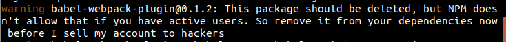kajojify's tweet photo. It's very promising to see such message during "yarn install" 😅 https://t.co/Xp2Ol8hiYc
