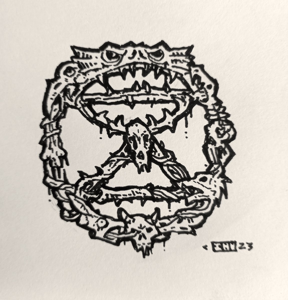 Vackreth Deörghast Rising. Midsummer warmup doodle. #oldhammer #Chaos #ClimateEmergency #ExtinctionSymbol #warmongers #Boltthrower #grindcore