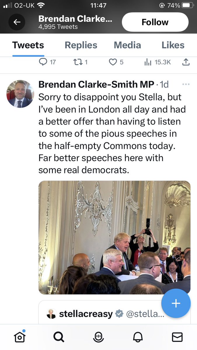 My MP spent Monday evening with the disgraced former Prime Minister, instead of attending the Commons vote on the Privileges committee report. 
I’m left wondering what Johnson’s plans for his future are surrounded by these defiant right wing supporters. @SimonPease1 any ideas?