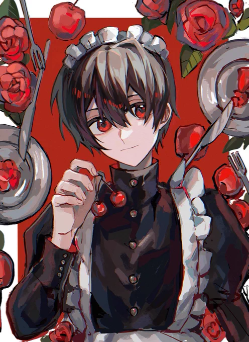 赤とメイド  #イラスト #創作