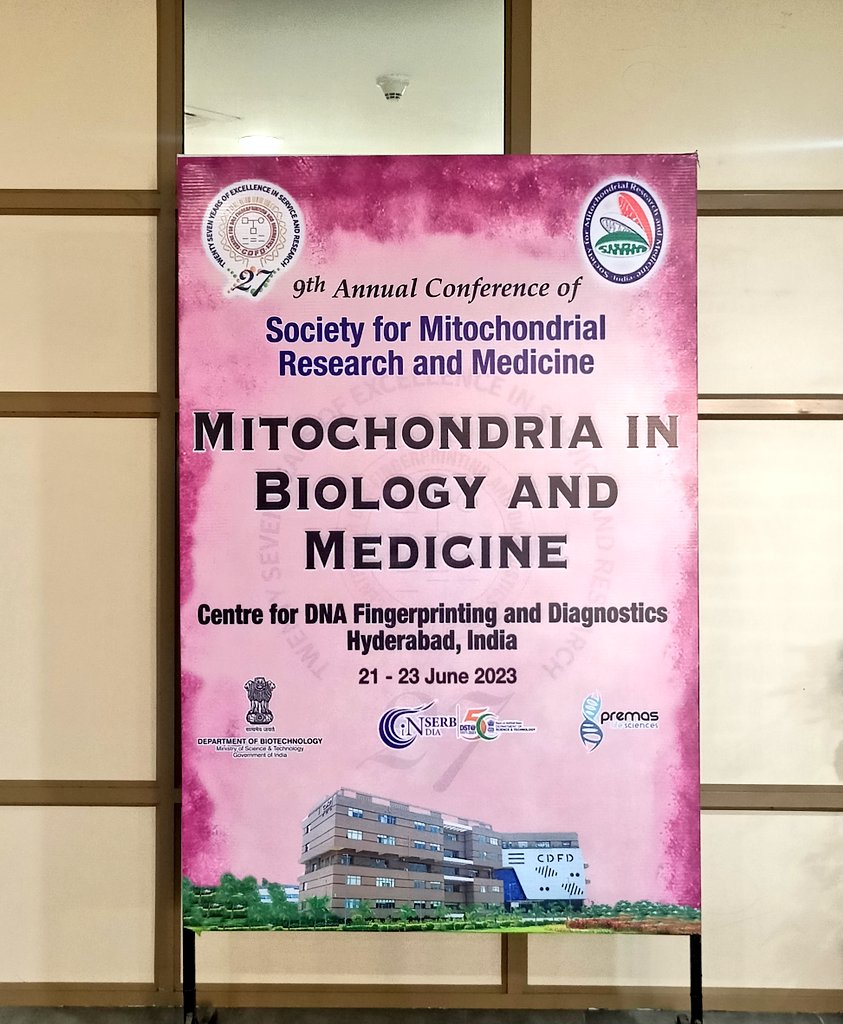 At @DBT_CDFD for this wonderful conference! Day 1 is packed with exciting talks about mitochondria in ageing, cancer, transport and mitochondrial integrity/ damage. So much to learn!