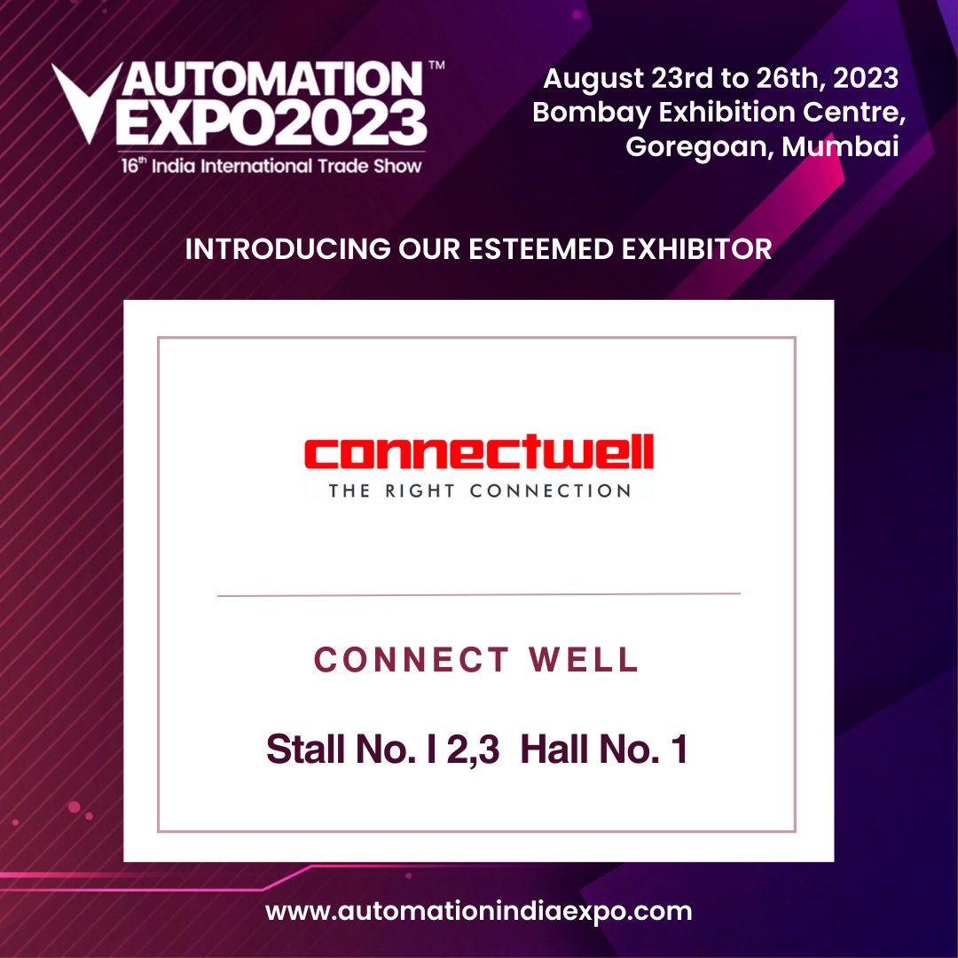 🔌 Welcome Connect Well to Automation Expo 2023 in Mumbai! Discover their reliable connectivity solutions that enable seamless automation. Join us from 23rd to 26th August 2023 and experience the future of automation. ⚡ #AutomationExpo2023 #Mumbai #ConnectWell #ProcessAutomation