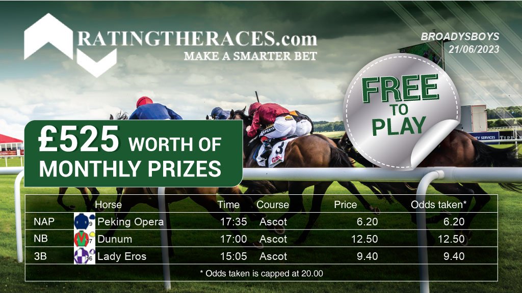 My #RTRNaps are:

Peking Opera @ 17:35
Dunum @ 17:00
Lady Eros @ 15:05

Sponsored by @RatingTheRaces - Enter for FREE here: bit.ly/NapCompFreeEnt…