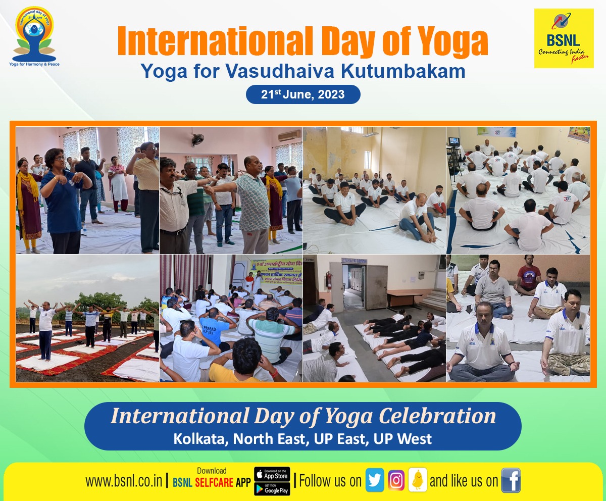 Glimpses of #Yoga Session conducted at the #BSNL offices in various circles today as a part of #InternationalYogaDay2023 celebrations. 
#IDY2023 #YogaForWellness #YogaforVasudhaivaKutumbakam