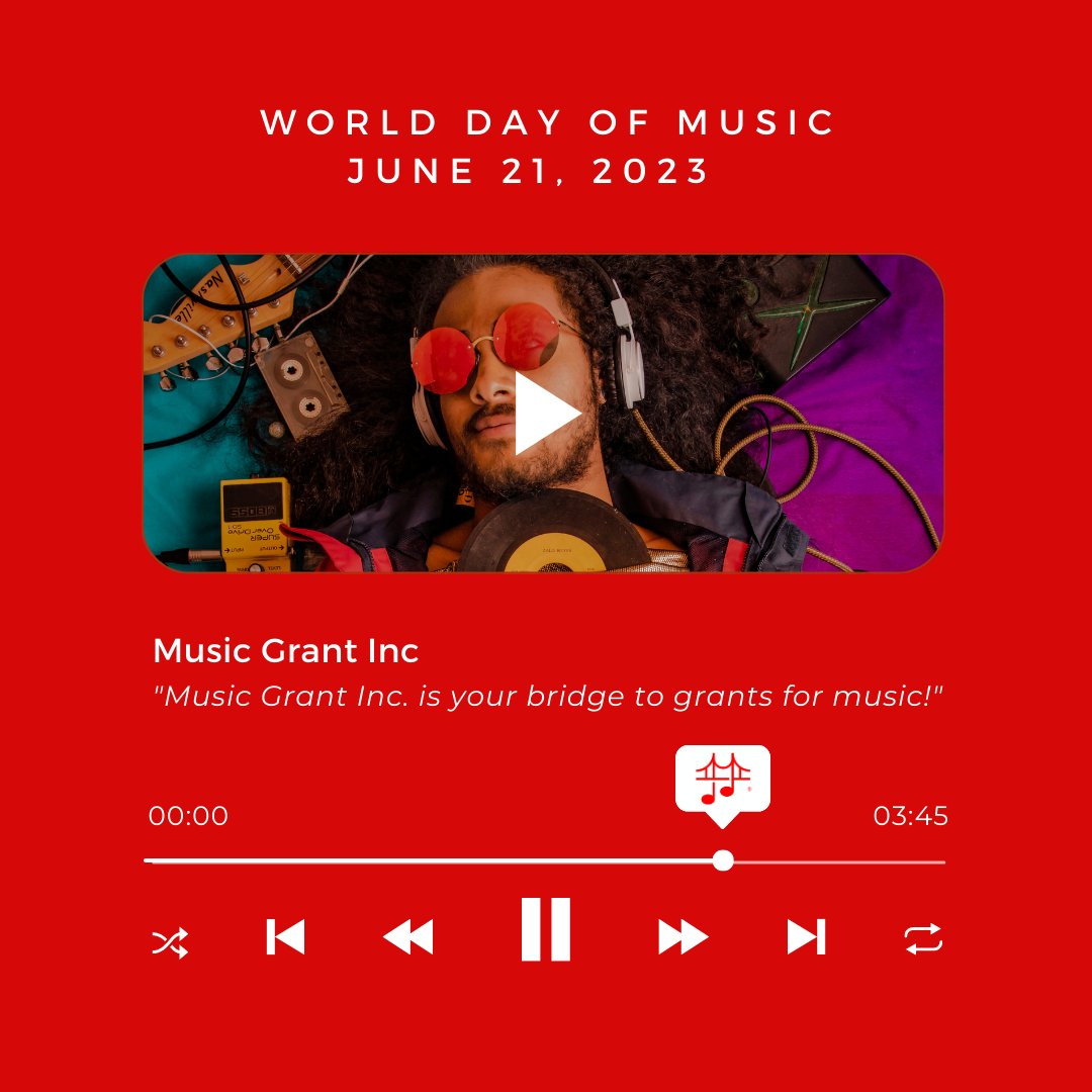 IT'S WORLD DAY OF MUSIC!

Join Music Grant Inc Team in celebrating the Music Holiday World Day of Music!

Share on 'ALL' social media.

'Music Grant Inc is your bridge to grants for music!'

#MusicGrantInc #MusicGrant #Bridge #Music #Funding #Gap #Global