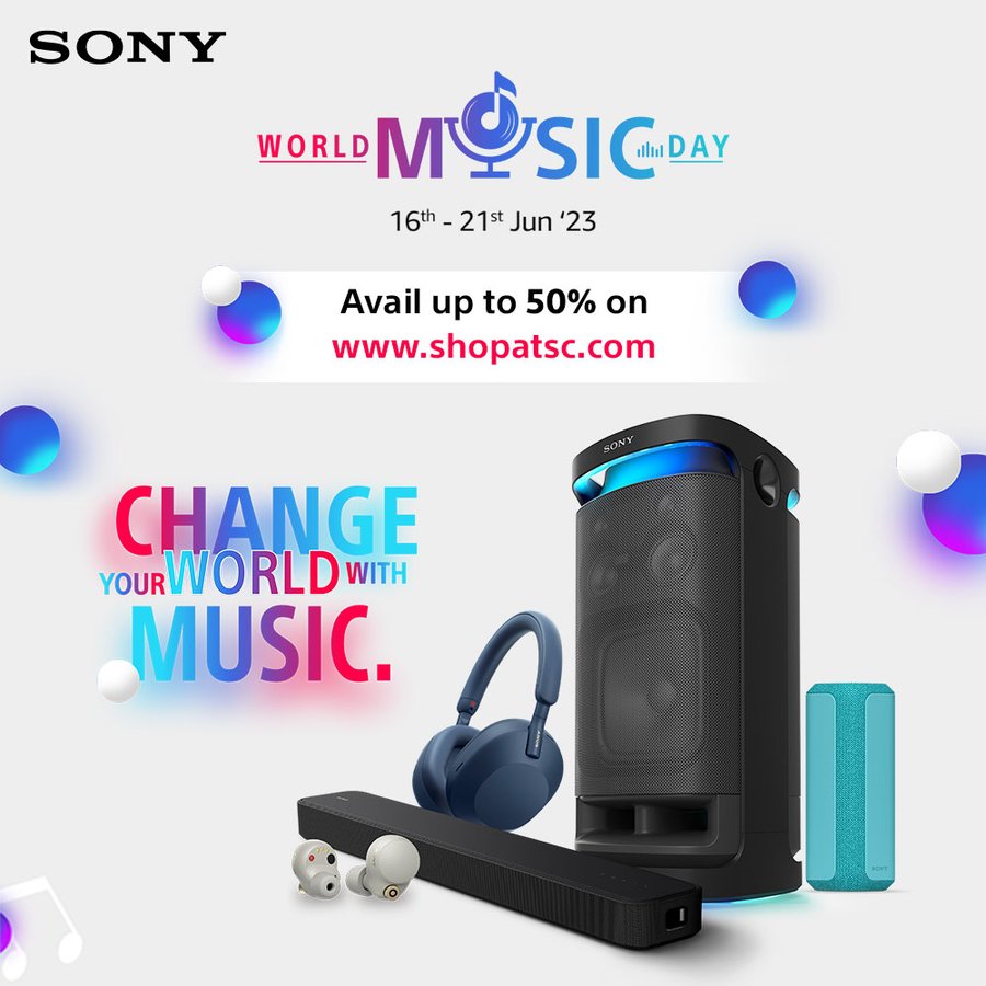 Drench yourself in soul-mixing beats and tunes with Sony's Commotion Retraction earphones and headphones this 'World Music Day'. Appreciate up to half off on their sound items.  #MusicallyYours