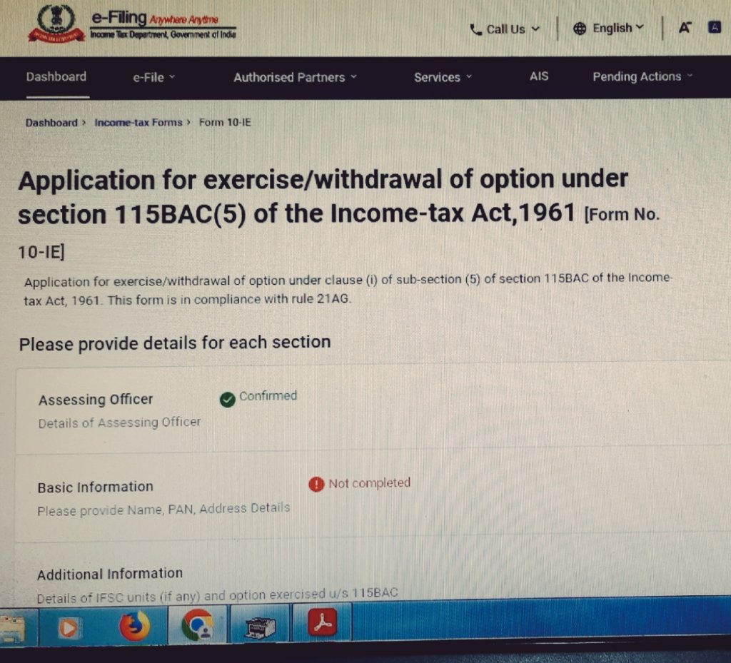 neeraj_taxarena's tweet photo. Team @IncomeTaxIndia
We want to select new tax regime and filled each column properly but portal is not saving the 'Basic Information' in #Form10IE. 
And still struggling with the issue since last 2 days. Kindly look into the glitch or problem of your tax portal. @casansaar https://t.co/xADZusTaT0