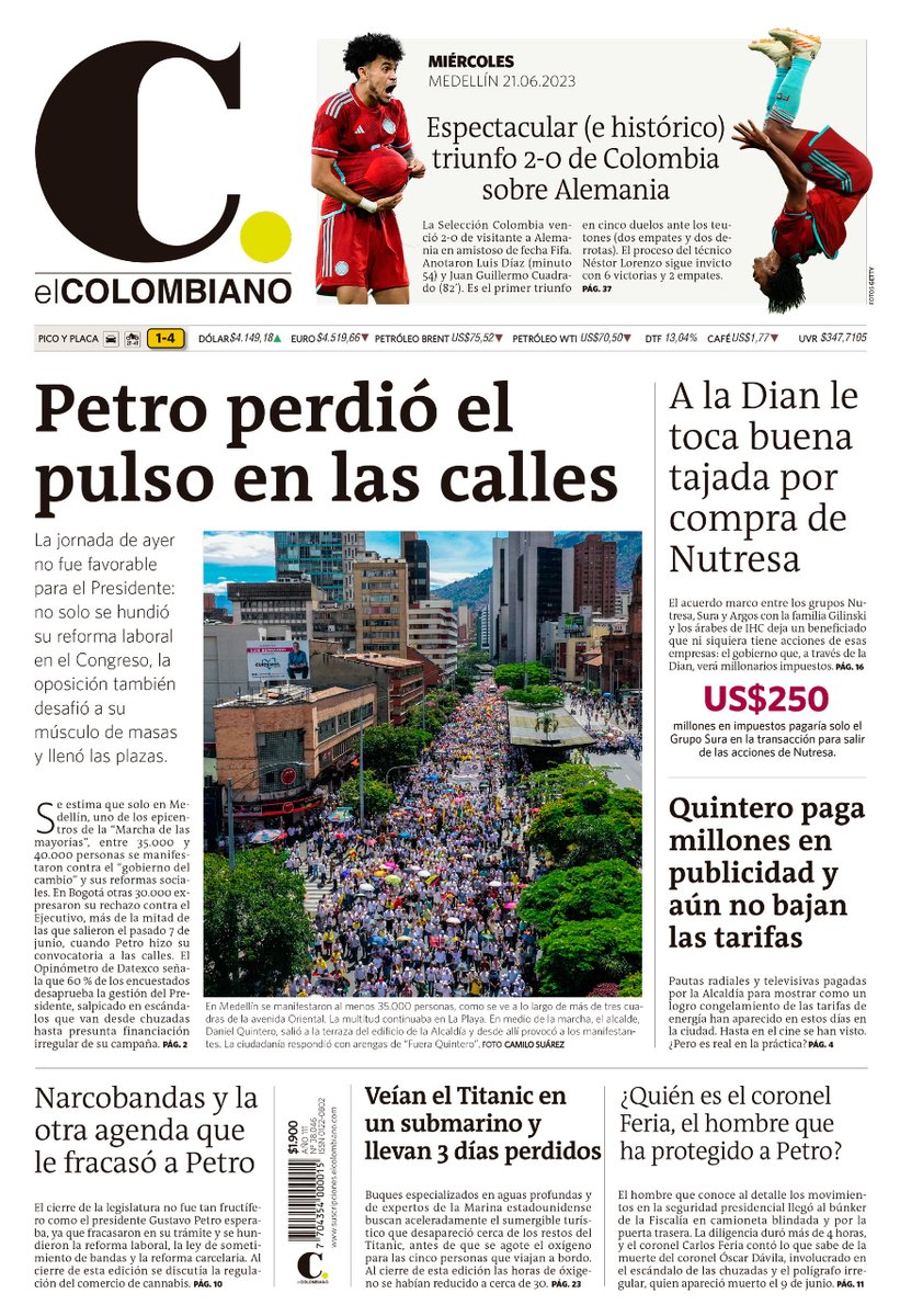 ¡Buenos días! Esta es nuestra #PortadaEC de este miércoles, 21 de junio. 

Los esperamos en elcolombiano.com con más actualidad informativa.