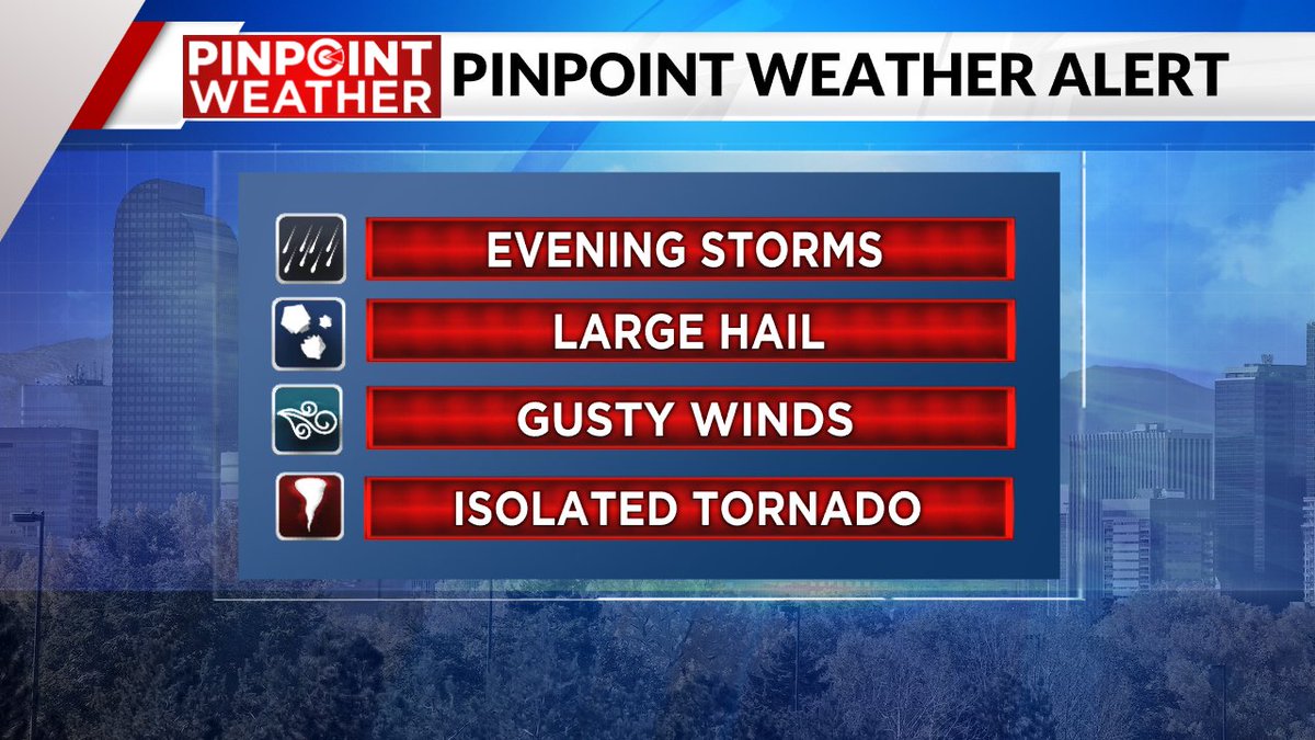 #SevereStorms are possible this evening in #Denver and across the Eastern Plains. Storms will push east tonight after morning #sunshine.
#COWx