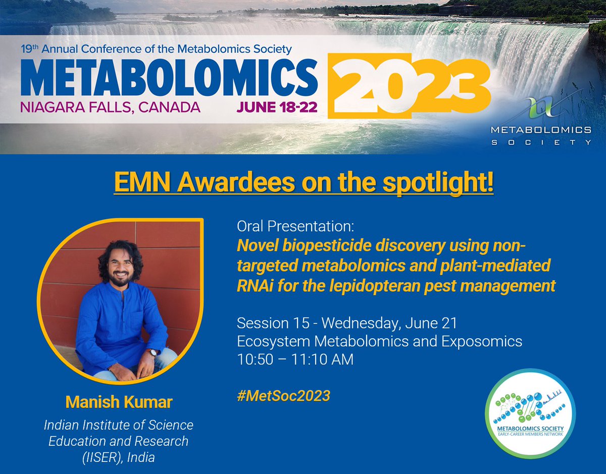 EMN Metabolomics Society (@emn_metsoc) on Twitter photo Our EMN Awardee, Manish Kumar (<a href="/ManishKumar_22/">Manish Kumar, Ph.D.</a>) will present his work on Wednesday 21st, Session 15 at 10.15 am #EMNAwards #MetSoc2023 Our EMN Awardee, Manish Kumar (<a href="/ManishKumar_22/">Manish Kumar, Ph.D.</a>) will present his work on Wednesday 21st, Session 15 at 10.15 am #EMNAwards #MetSoc2023
