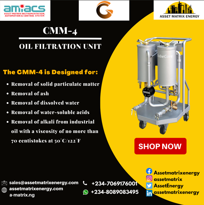 AssetEnergy's tweet image. The CMM-4,0F is an on-site filtration cart with an adsorption filter that is designed for Removal of solid particulate matter, Removal of dissolved water etc.

assetmatrixenergy3@gmail.com, sales@assetmatrixenegy.com

#assetmatrixenergy #Globecore  #oilfiltrationunit