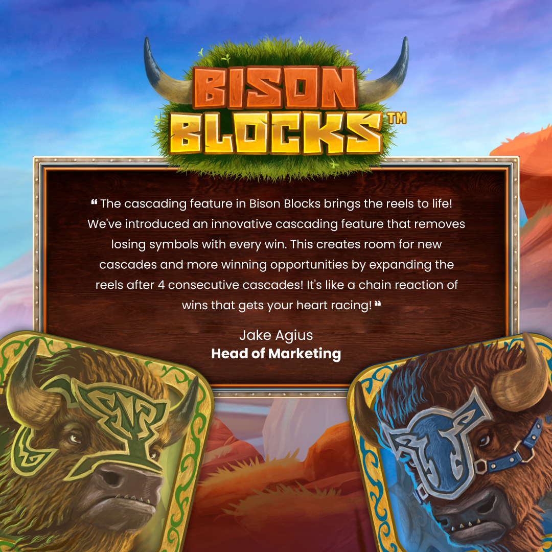 Stakelogic's tweet photo. We sat down for an exclusive Q&A with our Head of Marketing, Jake Agius on the release of Bison Blocks!
Check out the full interview here ๐ https://t.co/f8y9yijLJW
+18 | https://t.co/QlpZ339CQW
#Stakelogic #ThinkBigger #BisonBlocks #Interview #OnlineSlots #SlotGames https://t.co/26q0j3JaGF