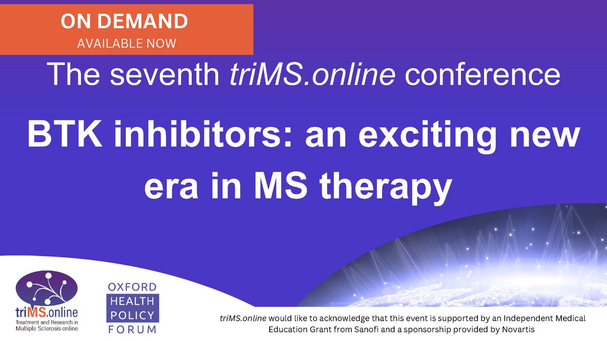 On demand access to the seventh #triMSonline conference is still available! 

Watch ‘BTK inhibitors: an exciting new era in MS therapy’ here: trimsonline.6connex.eu/event/conferen…