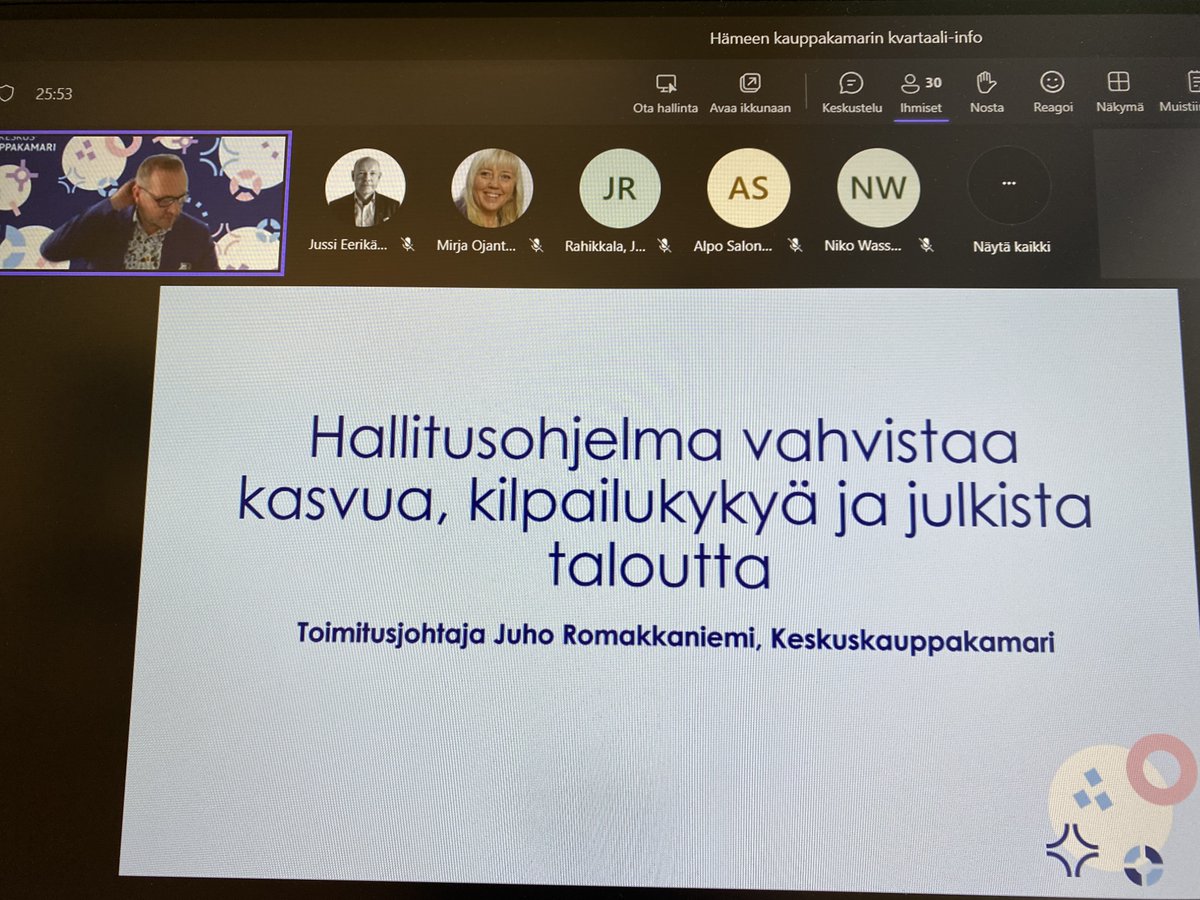 K2HAM_'s tweet photo. Parhaillaan @K2HAM kvartaali-infossa @K3FIN @Romakka kertoo jäsenyrityksillemme uudesta hallitusohjelmasta https://t.co/3SUzLf9g1G