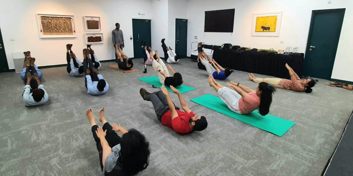 NZinIndia's tweet photo. Inhale . . . exhale . . . stretch! On #InternationalYogaDay today, we organised a refreshing yoga session at the High Commission for staff members. #yogaforhealth #yogapower #yogaisfun https://t.co/YUGA0gXswt