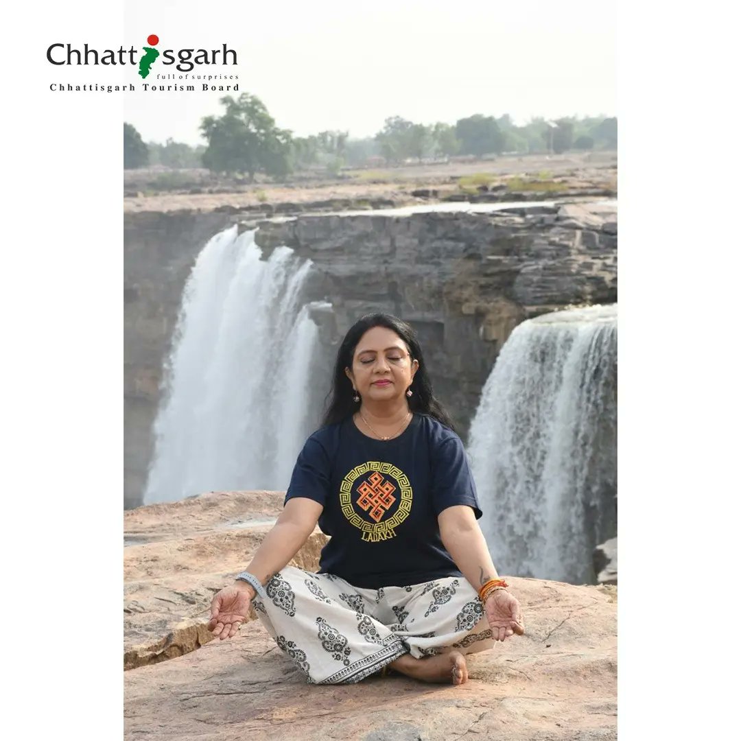 On #internationalyogaday, spreading calm from National Institute of Technology, Raipur to Chitrakote Waterfalls.  #yoga #chitrakote #bastar #chhattisgarh #tourism #nitraipur