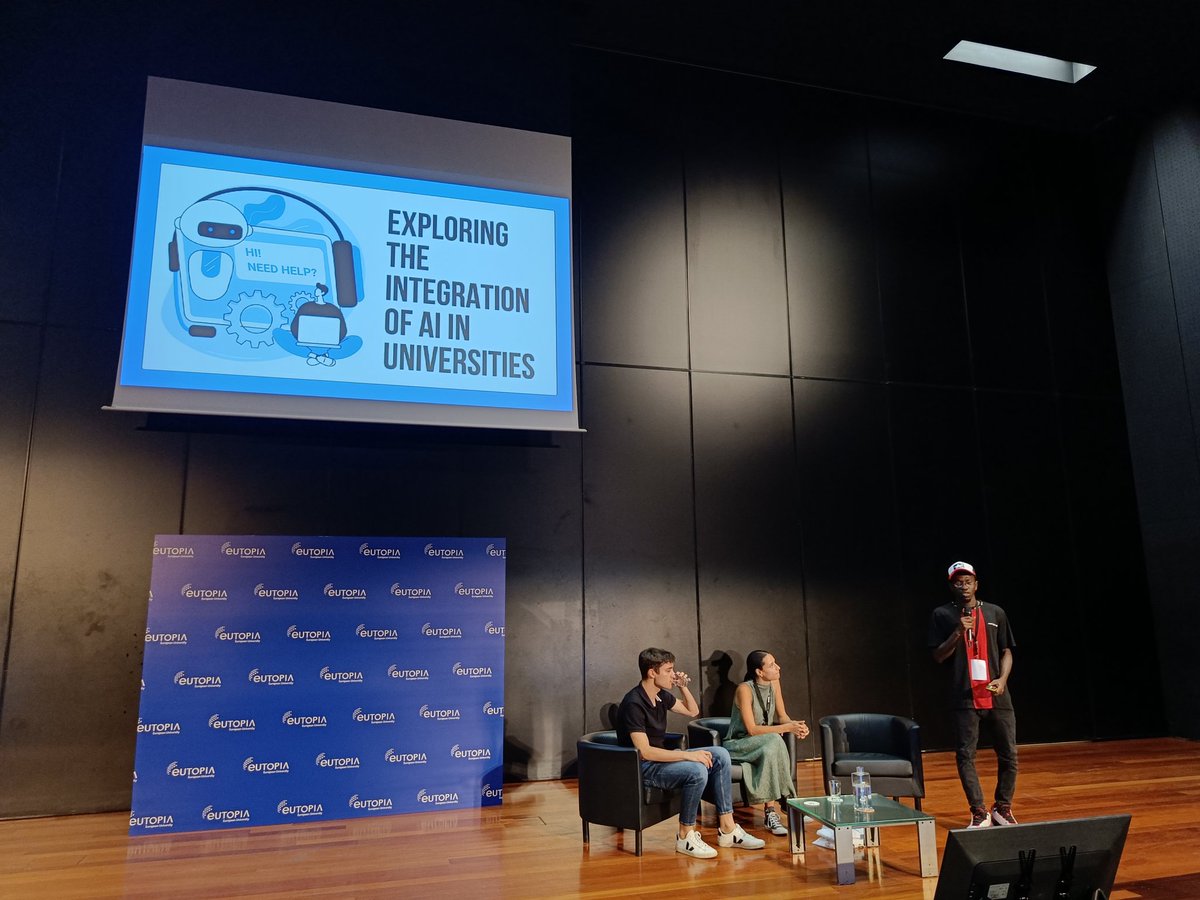 EutopiaUni's tweet photo. Adama Dampha, Director of Communications at @eustt_eutopia and student at @CaFoscari, painted a vivid picture of how #AI is already used in universities, how it can be used in the future, and of the ethical concerns this raises.
#ForABetterEurope
#EuropeanUniversities https://t.co/vAsbuxbTFV