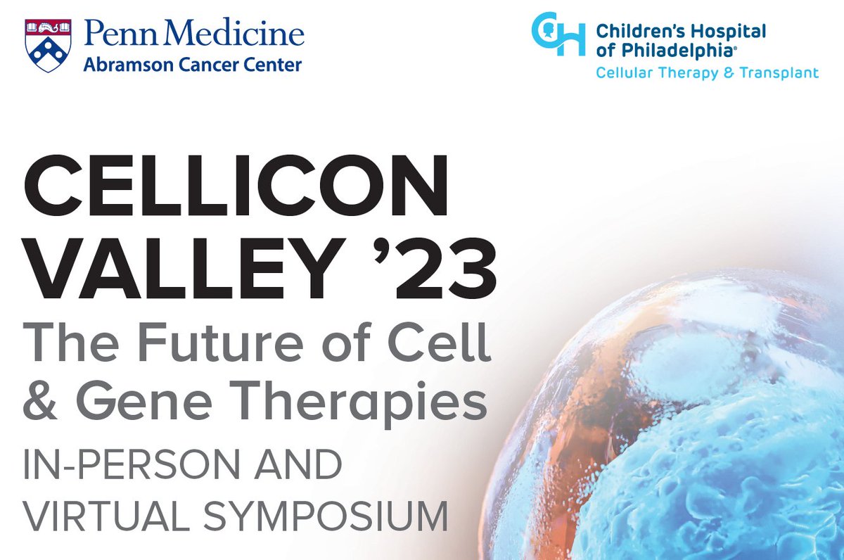 Starts today! #celltherapy #genetherapy #Immunotherapy #CelliconValley23 #Philly @PennMedicine @PennCancer @ChildrensPhila med.upenn.edu/cellicon23/