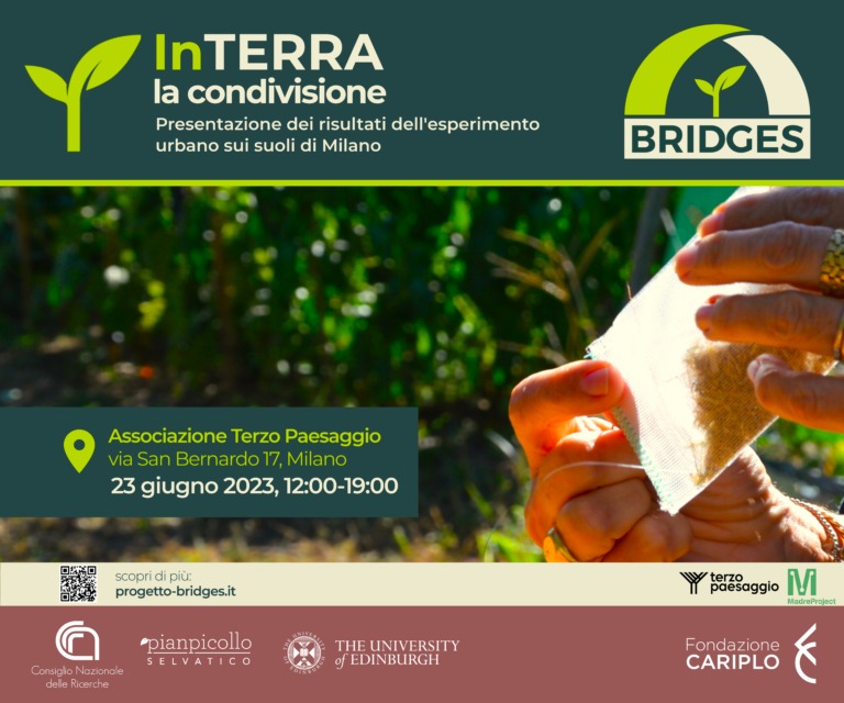 ProgettoBridges's tweet image. INTerra - la condivisione dei risultati della ricerca partecipata di @ProgettoBridges

23 giugno 2023 - 12:00-19:00 Padiglione Chiaravalle/Padiglione Chiaravalle / Terzo Paesaggio
@angurieralab