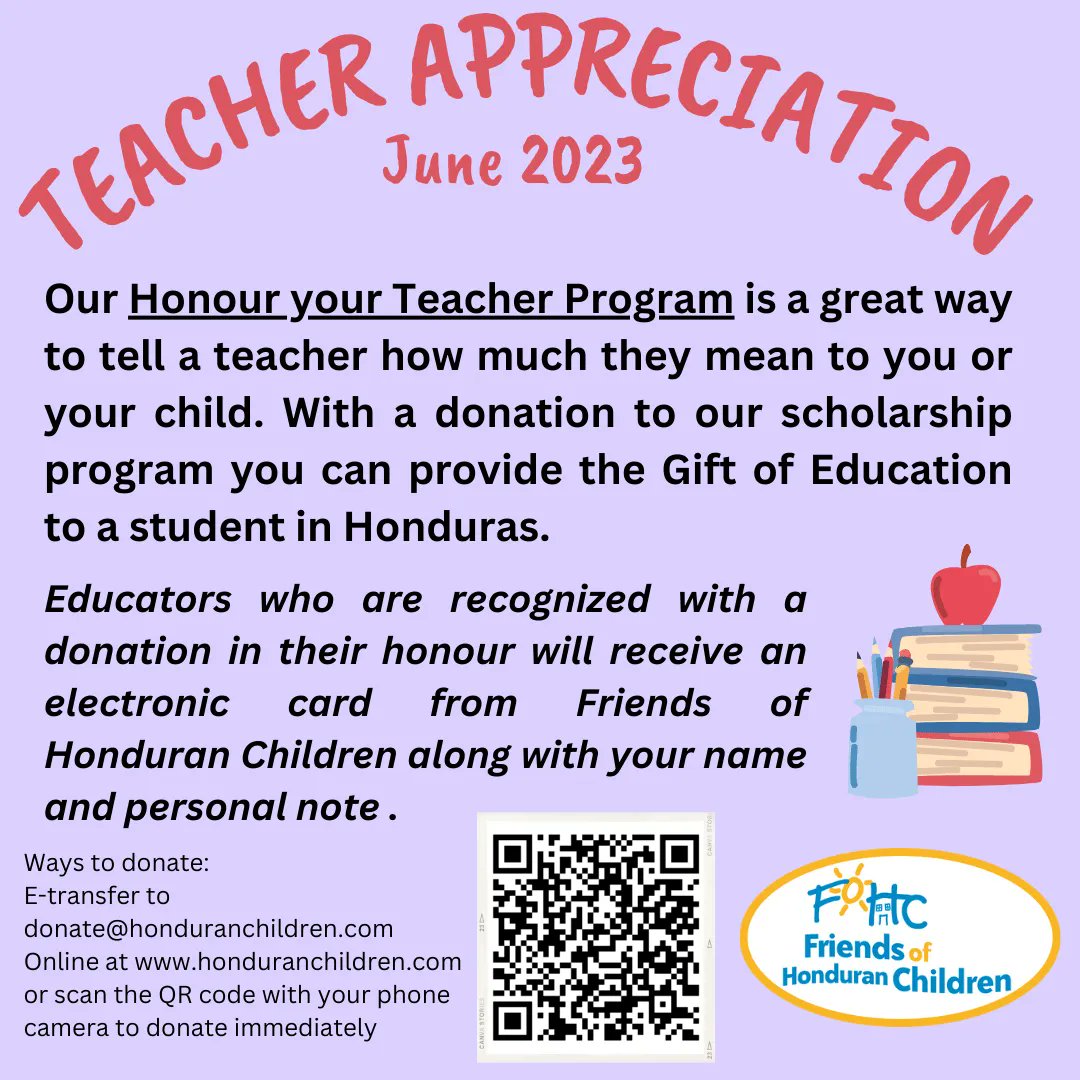 fohc_friends's tweet photo. A special way to say thank you to your teacher ❤️ The end of the school year is approaching quickly, but there is always time to send a Honduran student to school in their honour
Link to donate here 
https://t.co/GMDuHiOGId https://t.co/6zYjAKtDDE