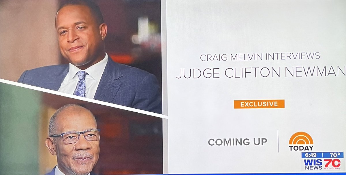 Coming up now @TODAYshow & #WIS10 … @craigmelvin’s exclusive interview with Judge Clifton Newman.  

He talks about what it was like to be at the center of the #Murdaugh trial that captivated the country and some of his most controversial decisions.  #TuneInNow #MustSeeTV