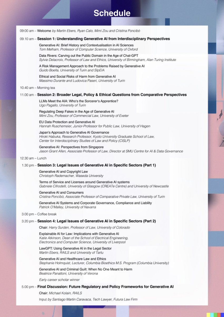 chughtae's tweet photo. RAILS-Workshop on "Generative AI and the Law"

Date: July 6, 2023

Time: 9 am – 6 pm CEST
Format: hybrid

Location: EWeRK e.V., Sarrazinstraße 11-15, 12159 Berlin, Germany

https://t.co/QR5tQnnmOK

Registration at: https://t.co/3dYqoxOPNA https://t.co/ueGaLz4v8t
