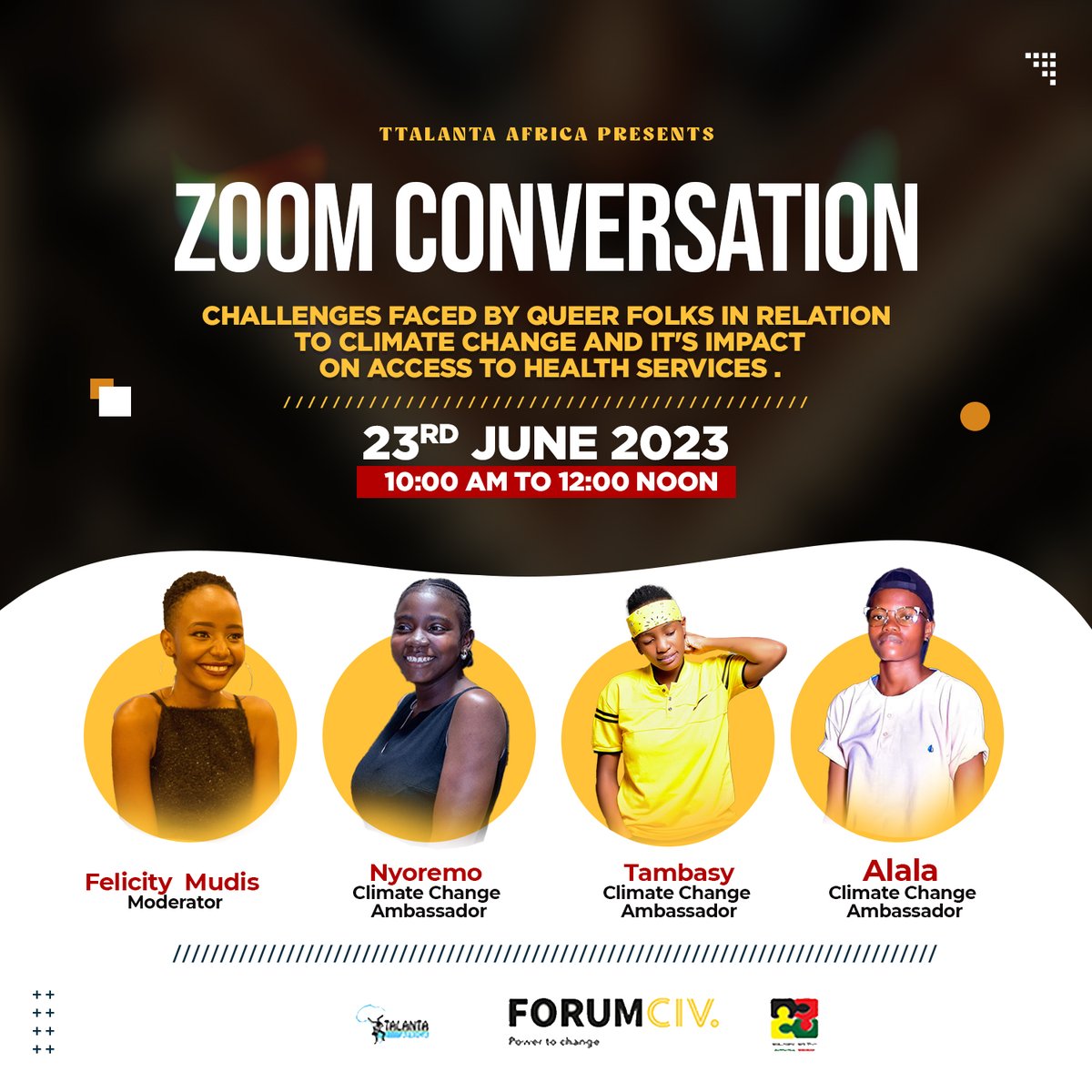 Our CCAs at it again. Join us for a moment of deep reflections this 23.06.2023 from 10:00am. #QueeringClimateChange <a href="/ForumCiv/">ForumCiv</a>HubESA <a href="/RFSU/">RFSU</a> <a href="/amplifyfund/">AmplifyChange</a> @ForumCiv <a href="/UraiaTrust/">Uraia Trust</a> <a href="/PlanKenya/">Plan International Kenya</a> <a href="/FemnetProg/">FEMNET</a> <a href="/denmarkinkenya/">Denmark in Kenya</a>