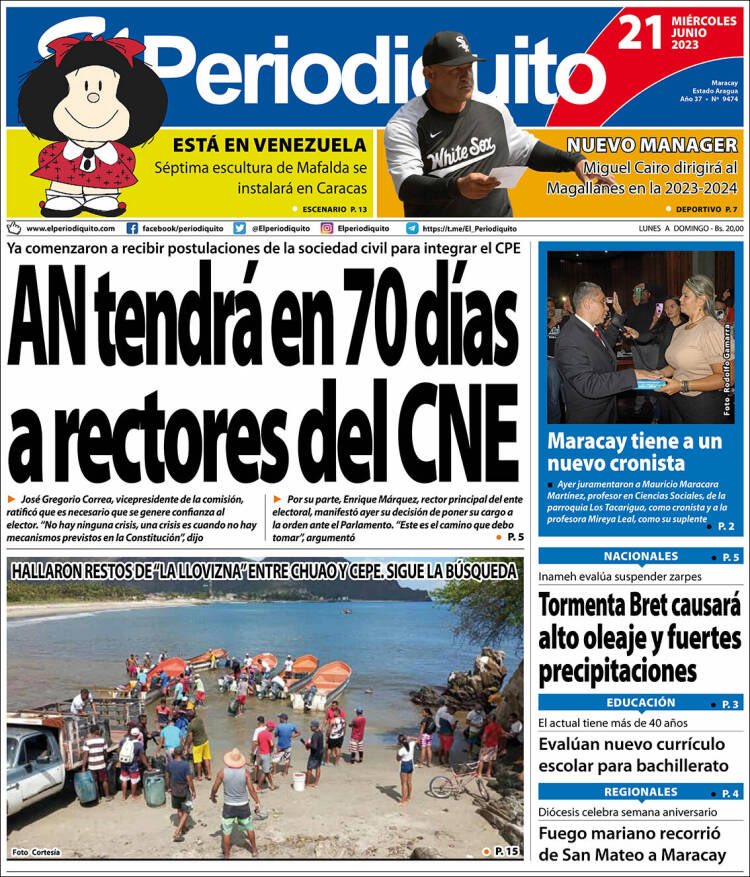#21Jun #PrensaNacional
Primera página del diario <a href="/Elperiodiquito/">El Periodiquito</a> de #Aragua