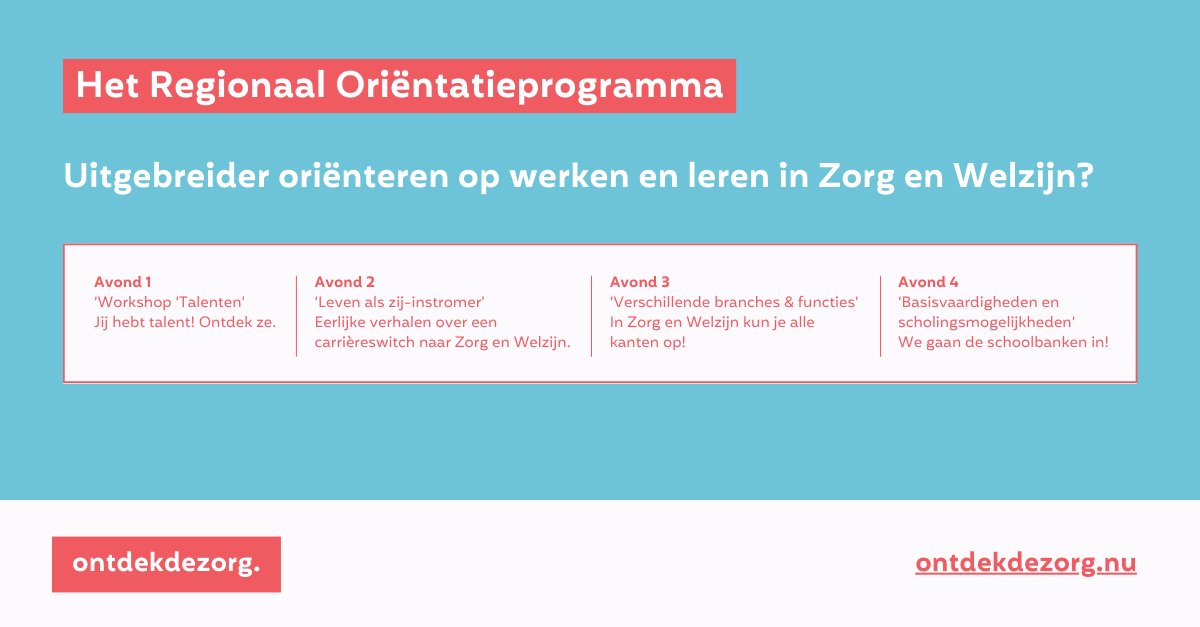 De pilot van het Regionaal Oriëntatieprogramma start met 21 deelnemende zij-instromers in regio Foodvalley. Lees meer wzw.nl/nieuws/pilot-o…  #regionaal #orientatieprogramma #zorgenwelzijn #ontdekdezorg #orientatie #zijinstromer #zijinstroom