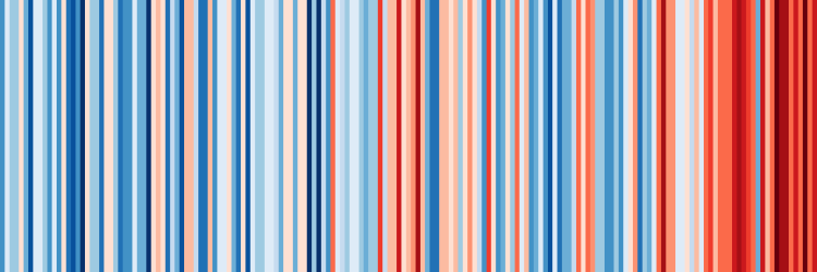 I dag markeres #ShowYourStripes over hele verden der hver stripe representerer årsmiddeltemperaturen i det bestemte landet. Illustrasjonen under viser gjennomsnittlig årsmiddeltemperatur i Norge fra 1901 til 2022. Les mer her 👉showyourstripes.info