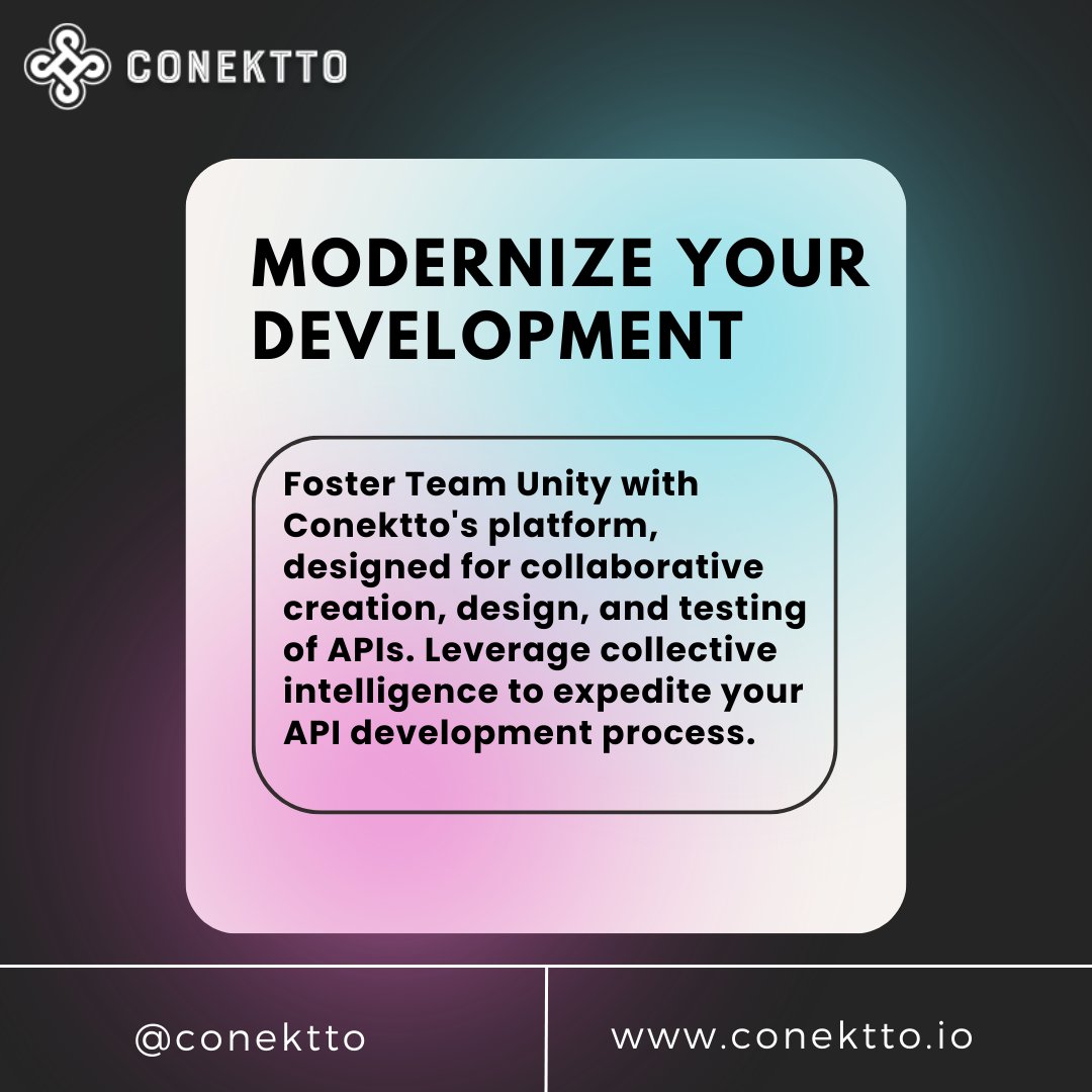 ConekttoAPI's tweet image. 🚀 Modernize your development with Conektto ! 
#Conektto #digitaltransformation  #innovationstation #codemastery #developercommunity