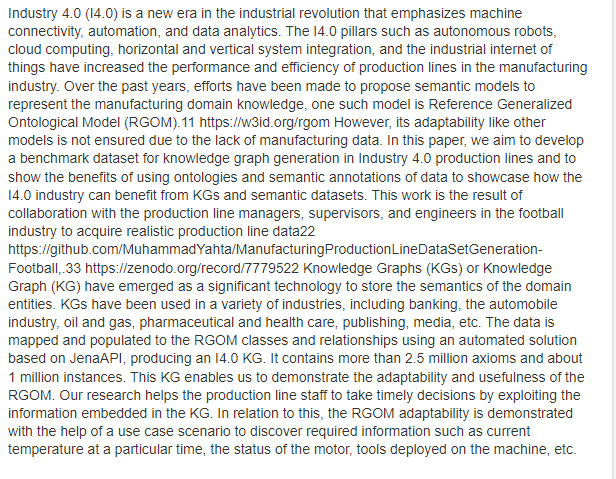 galwayDSI's tweet photo. New publication in Semantic Web Journal - A Benchmark Dataset for Industry 4.0 and Knowledge Graphs by Muhammad Yahya, Aabid Ali, Qaiser Mehmood, Lan Yang, @johnbreslin &amp; @Muhammad @intizarali  https://t.co/eem0FX2tPh https://t.co/De4aKkh5mv