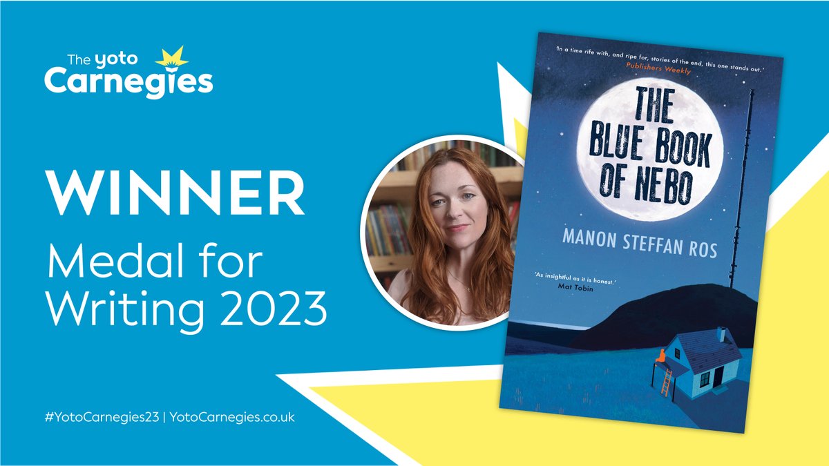 The Carnegies (@carnegiemedals) on Twitter photo And the 2023 Yoto Carnegie Medal for Writing goes to The Blue Book of Nebo! Congratulations <a href="/ManonSteffanRos/">Manon Steffan Ros</a> <a href="/FireflyPress/">Firefly Press</a>! #YotoCarnegies23 And the 2023 Yoto Carnegie Medal for Writing goes to The Blue Book of Nebo! Congratulations <a href="/ManonSteffanRos/">Manon Steffan Ros</a> <a href="/FireflyPress/">Firefly Press</a>! #YotoCarnegies23