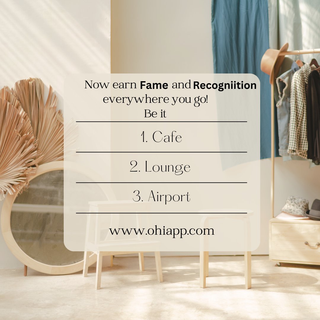 Get Fame and Recognition with Real Life Fame Tick only on O hi.

#ohi
#ohiapp #famegame
#ReallifeFame #Abshauhratsathchalegi
#caferoom #explore
#trending
#cafes #lounges #fame #stardom #applauds