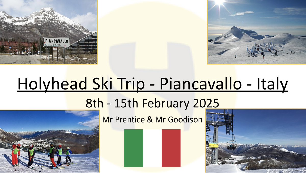 HolyheadPE's tweet image. The launch of the first ever @holyhead_school Ski Trip has begun this week in y7/8/9 assembly. Letters are available from Mr Prentice &amp;amp; Mr Goodison!
On Monday 26th at 16:30pm (in the library) there will be an information evening for those interested or want more details! 
🇮🇹 🎿
