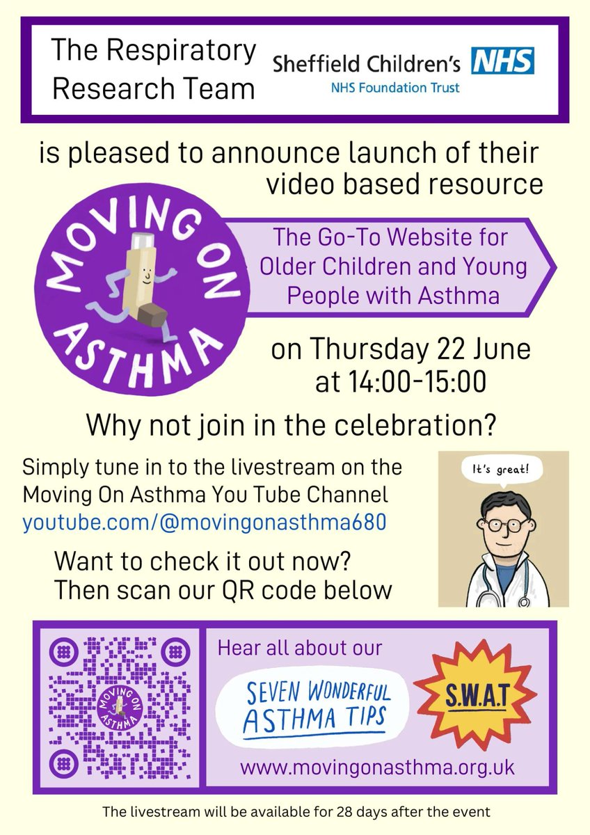 📢 Exciting news! The Moving on Asthma resource is launching tomorrow! It is also coming to the #DigitalHealthPassport! 🚀 Join the livestream launch event on Thurs 22nd June at 14.00pm. Don't miss it! Check out youtube.com/@movingonasthm… for all the action! #MovingOnAsthma