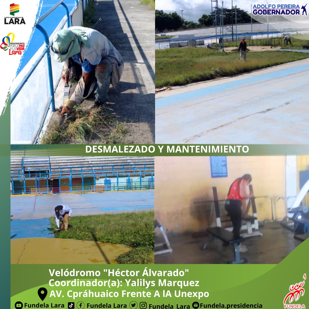 FUNDELA_LARA's tweet photo. #21Jun| Iniciamos la mañana dando continuidad a los trabajos de limpieza y mantenimiento en las áreas verdes del Velódromo Héctor Alvarado.

@AdolfoP_Oficial
@MervinMaldonad0
@gobiernodelara
@Mippcivzla
#PatriaProductiva https://t.co/K4ZUeQn5Tu